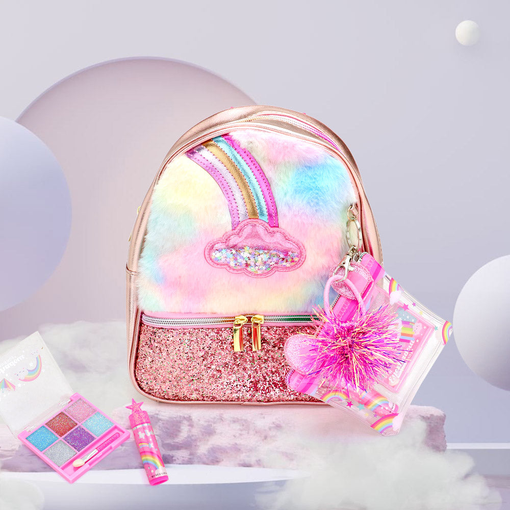 Madeline Love Multi HOT FOCUS - Faux Fur Rainbow Cloud Stylish Beauty Mini Backpack - Bags & Wallets