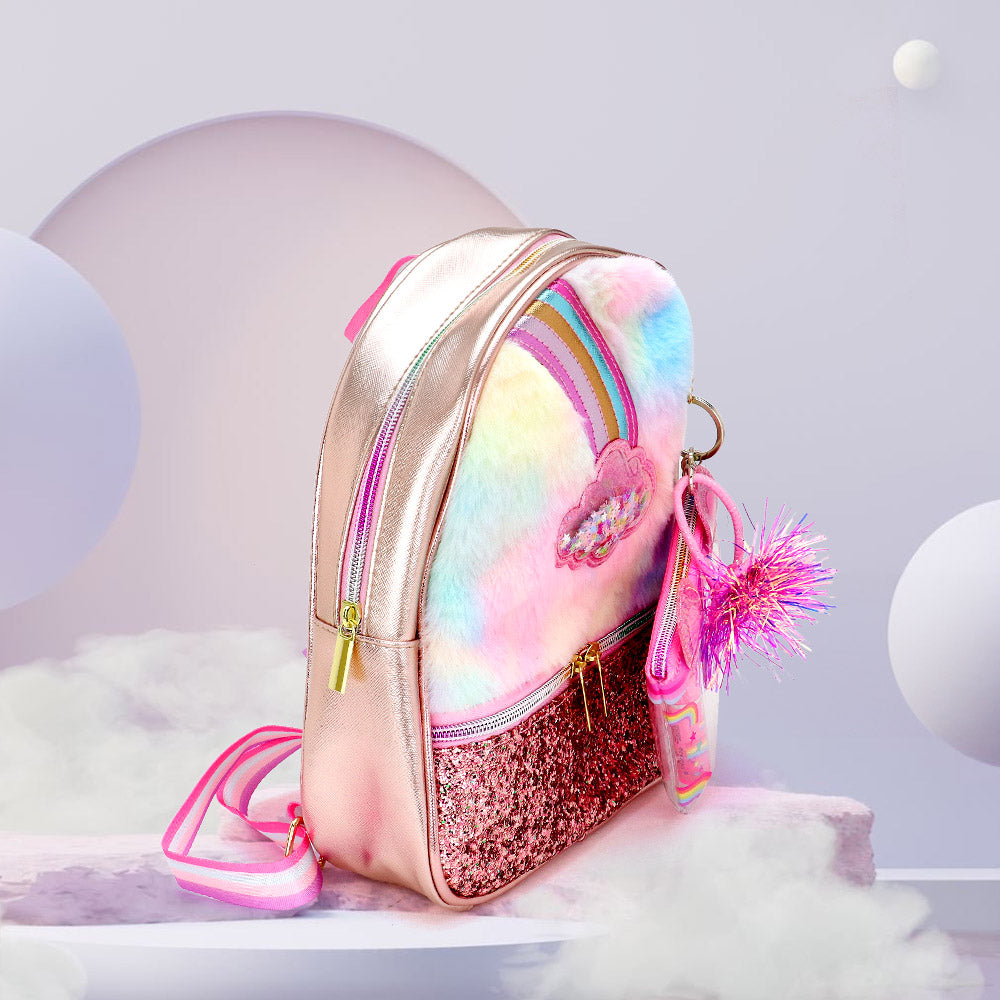 Madeline Love Multi HOT FOCUS - Faux Fur Rainbow Cloud Stylish Beauty Mini Backpack - Bags & Wallets - desc