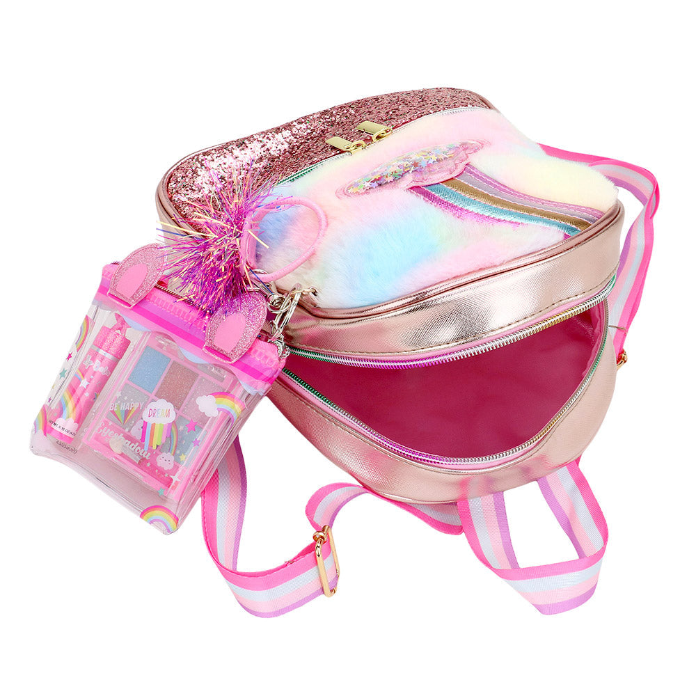 Madeline Love Multi HOT FOCUS - Faux Fur Rainbow Cloud Stylish Beauty Mini Backpack - Bags & Wallets - extra