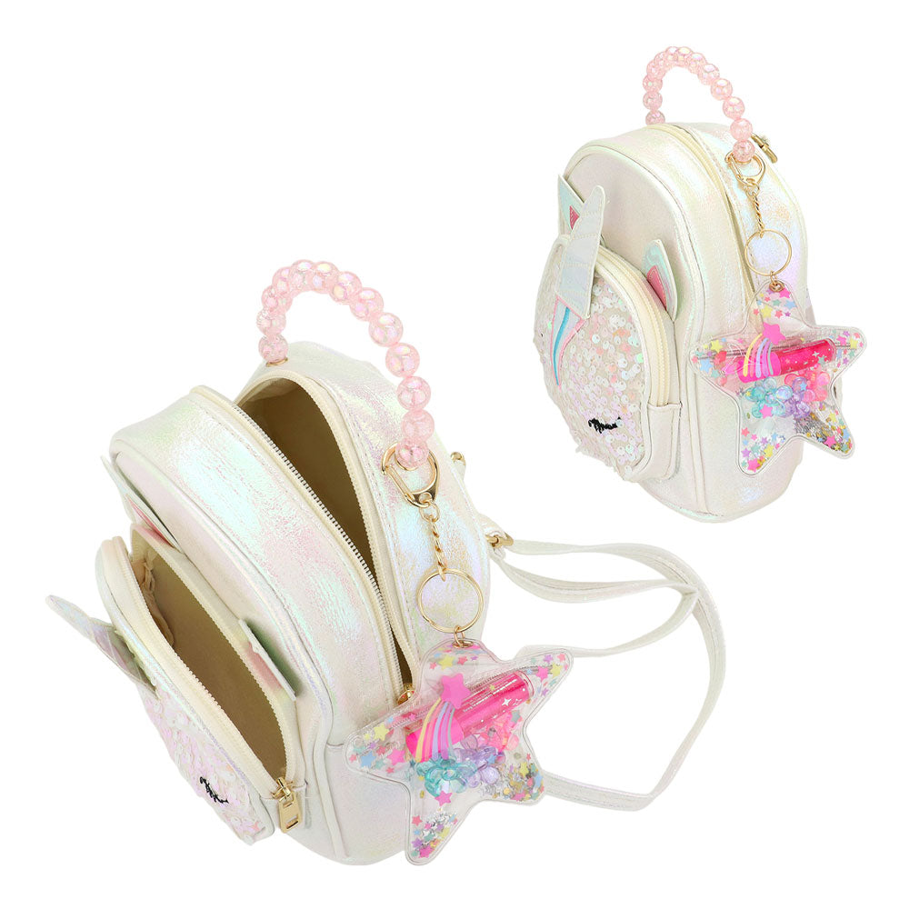 Madeline Love White HOT FOCUS -Unicorn Pointed Sequin Embellished Tiny Mini Backpack with Star Keychain Pouch - Bags & Wallets - extra