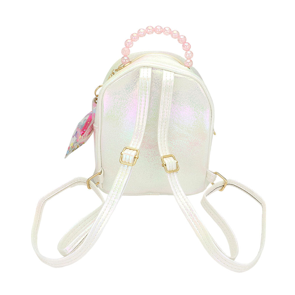 Madeline Love White HOT FOCUS -Unicorn Pointed Sequin Embellished Tiny Mini Backpack with Star Keychain Pouch - Bags & Wallets - extra