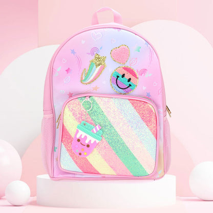 Madeline Love Multi HOT FOCUS - Smile Heart Shooting Star Patch Decorative Deluxe Backpack with a Fun Boba Keychain - Bags & Wallets