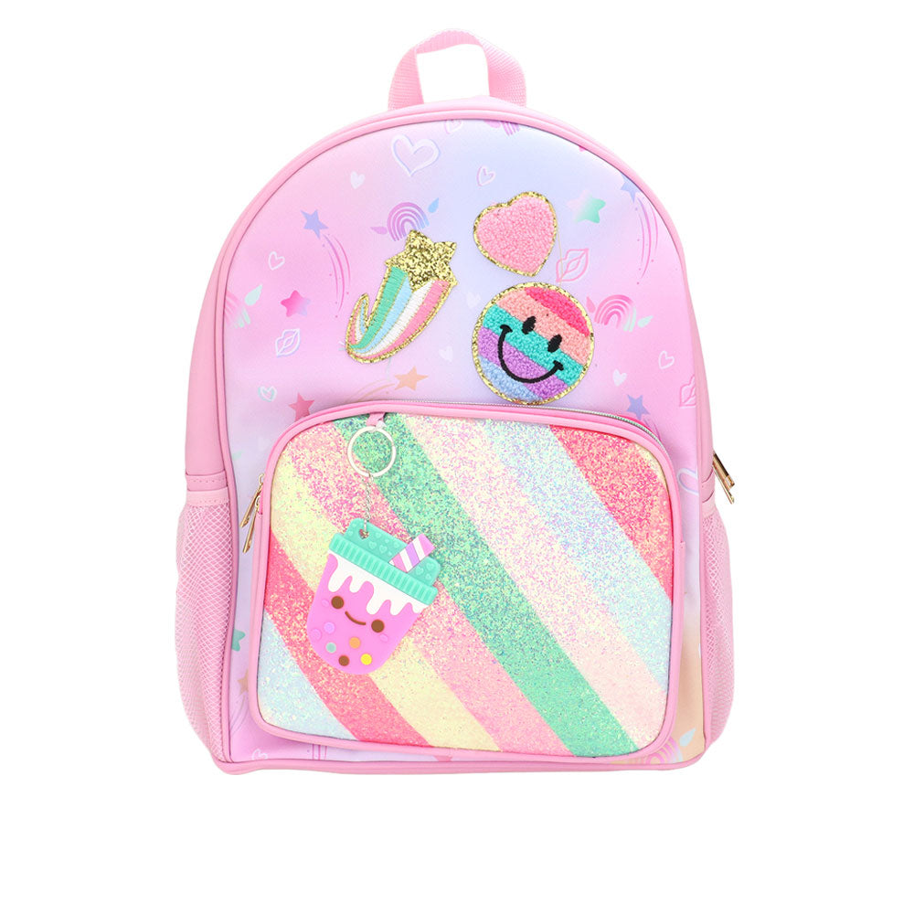 Madeline Love Multi HOT FOCUS - Smile Heart Shooting Star Patch Decorative Deluxe Backpack with a Fun Boba Keychain - Bags & Wallets - desc