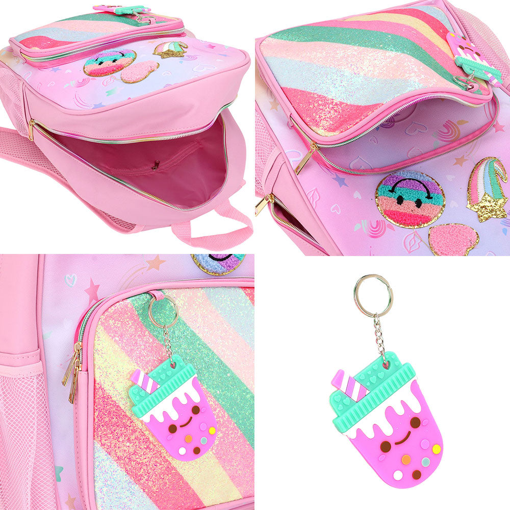 Madeline Love Multi HOT FOCUS - Smile Heart Shooting Star Patch Decorative Deluxe Backpack with a Fun Boba Keychain - Bags & Wallets - extra