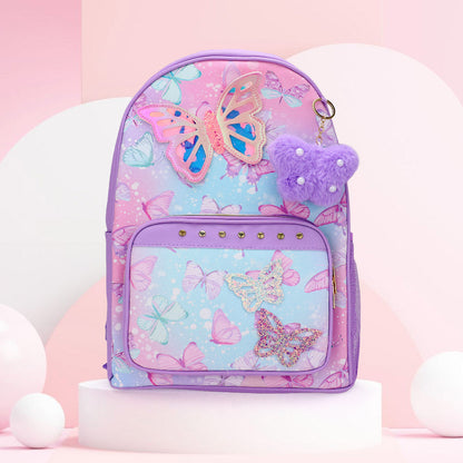 Madeline Love Purple HOT FOCUS - Butterfly Patch Decorative Deluxe Backpack with a Pom Pom Keychain - Bags & Wallets