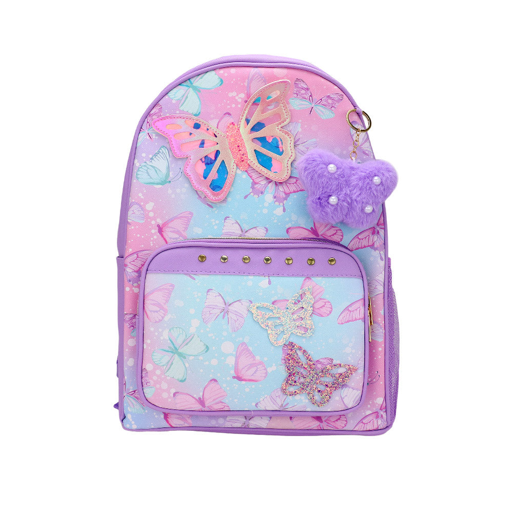 Madeline Love Purple HOT FOCUS - Butterfly Patch Decorative Deluxe Backpack with a Pom Pom Keychain - Bags & Wallets - desc
