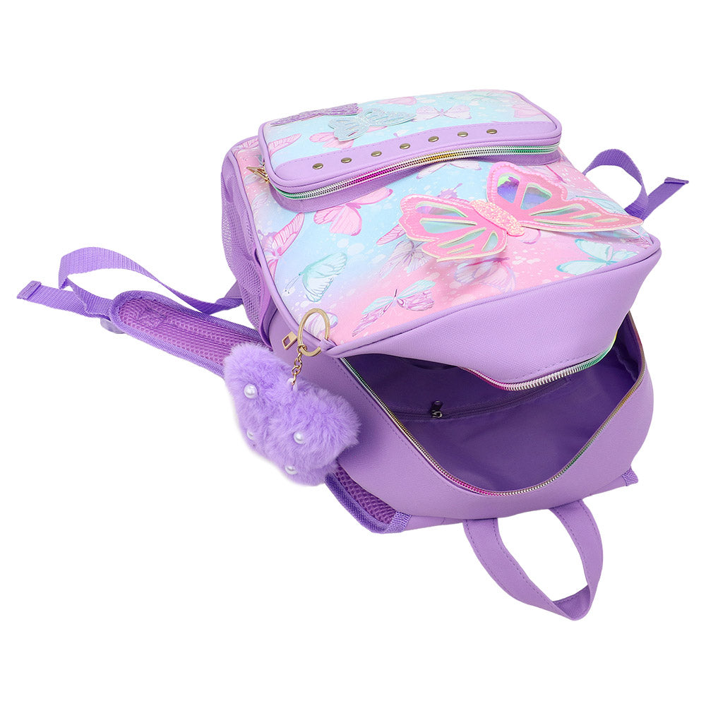 Madeline Love Purple HOT FOCUS - Butterfly Patch Decorative Deluxe Backpack with a Pom Pom Keychain - Bags & Wallets - extra