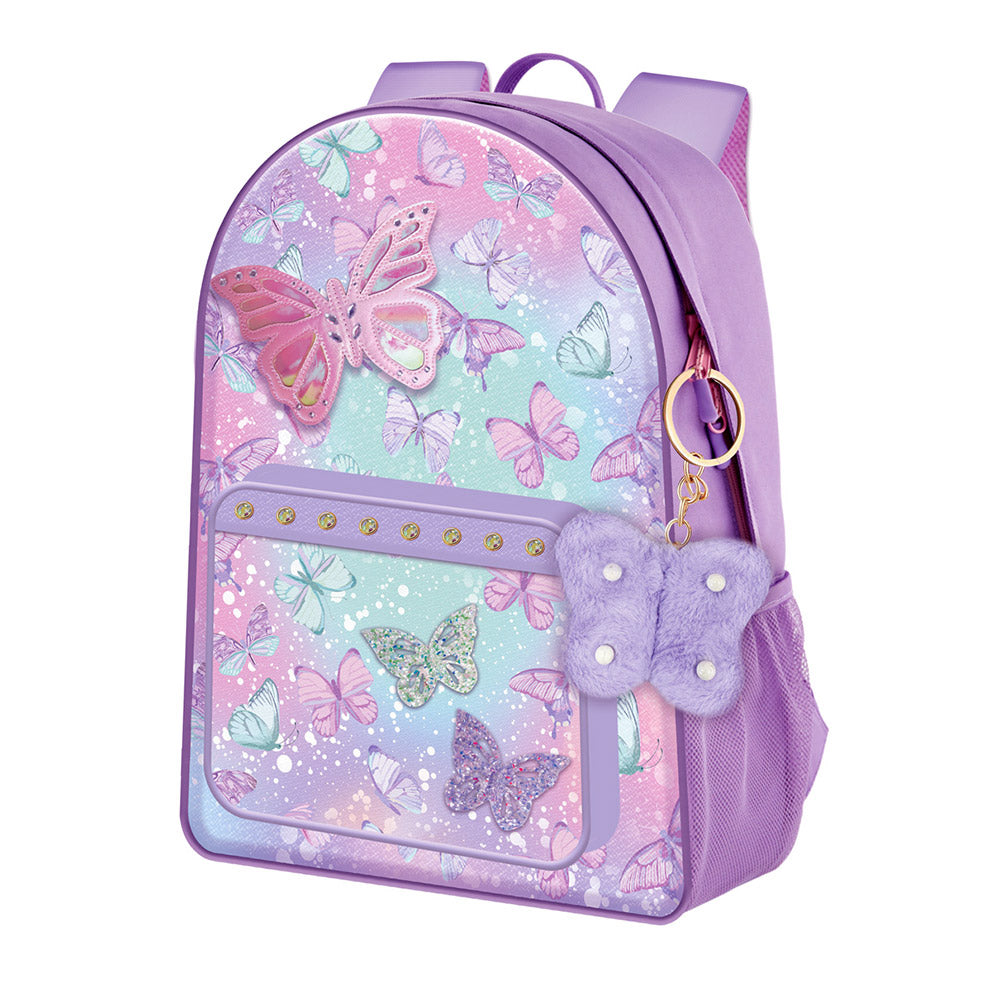 Madeline Love Purple HOT FOCUS - Butterfly Patch Decorative Deluxe Backpack with a Pom Pom Keychain - Bags & Wallets - extra