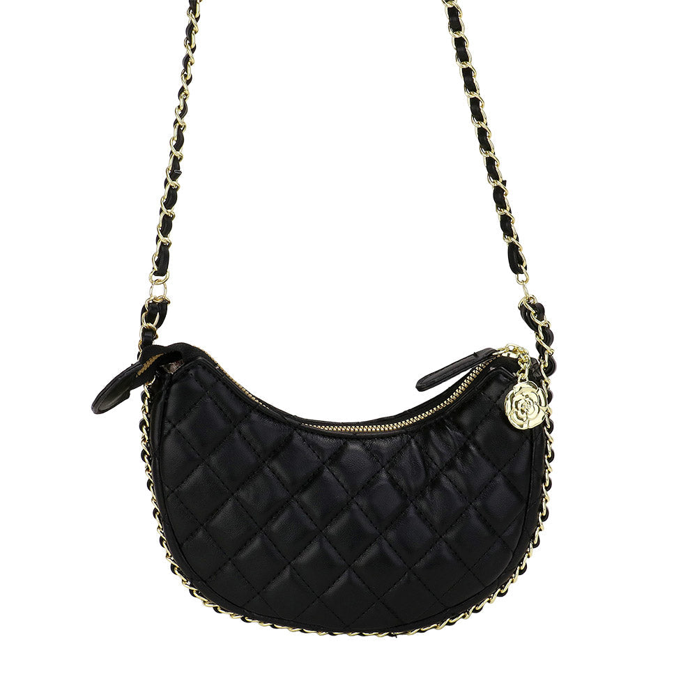Madeline Love Black Faux Leather Quilted Chain Strap Crossbody Bag - Bags & Wallets - extra