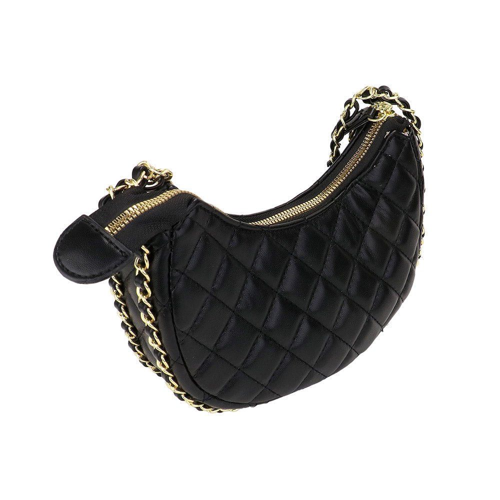 Madeline Love Black Faux Leather Quilted Chain Strap Crossbody Bag - Bags & Wallets - extra