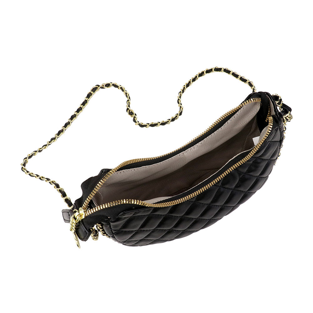 Madeline Love Black Faux Leather Quilted Chain Strap Crossbody Bag - Bags & Wallets - extra