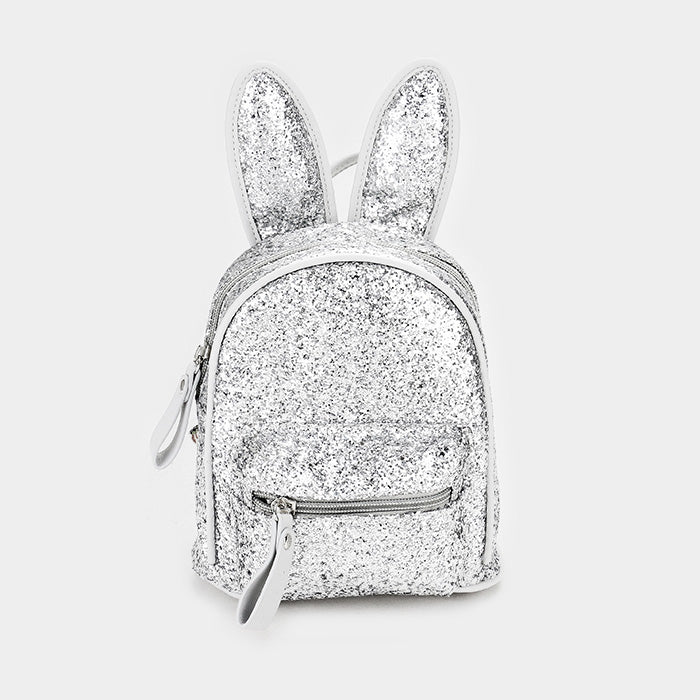 Madeline Love Silver Sequin Cute Bunny Ears Mini Backpack Bag - Bags & Wallets