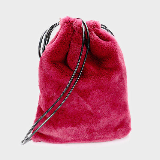 Madeline Love Burgundy Furry Soft Faux Fur Drawstring Backpack Bag - Bags & Wallets