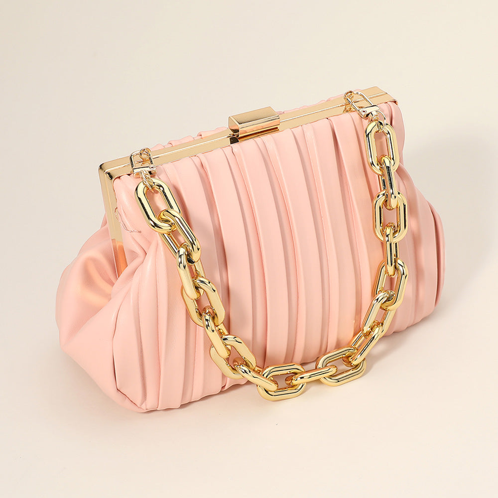Madeline Love Pink Faux Leather Chunky Chain Strap Accented Clutch Bag Crossbody Bag - Bags & Wallets