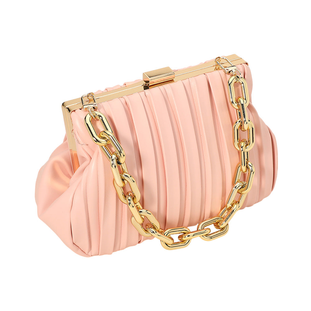 Madeline Love Pink Faux Leather Chunky Chain Strap Accented Clutch Bag Crossbody Bag - Bags & Wallets - desc