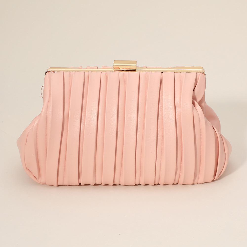 Madeline Love Pink Faux Leather Chunky Chain Strap Accented Clutch Bag Crossbody Bag - Bags & Wallets - extra