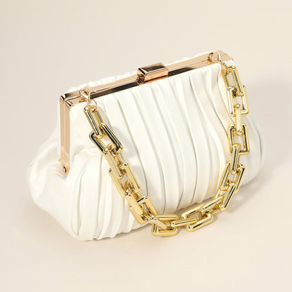Madeline Love White Faux Leather Chunky Chain Strap Accented Clutch Bag Crossbody Bag - Bags & Wallets