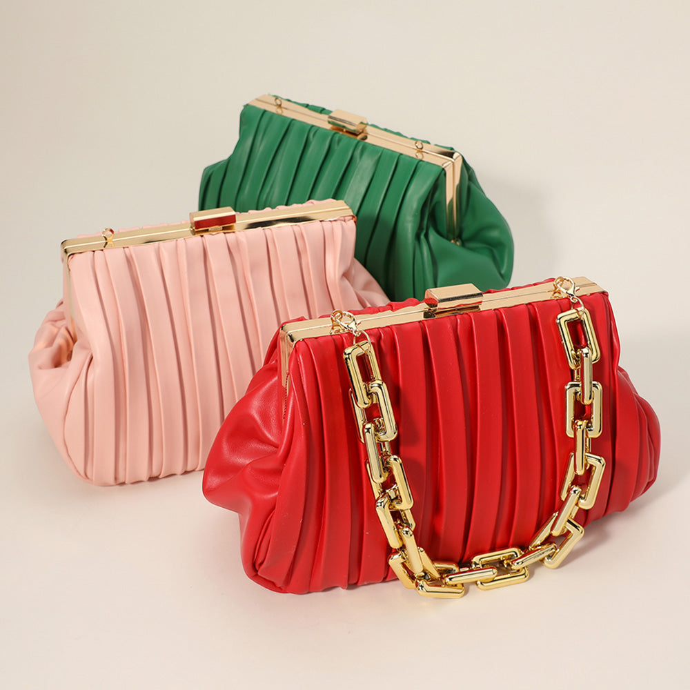 Madeline Love White Faux Leather Chunky Chain Strap Accented Clutch Bag Crossbody Bag - Bags & Wallets - extra
