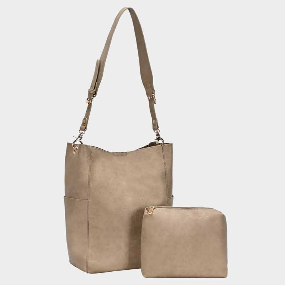Madeline Love Olive Green Vegan Leather Shoulder and Pouch Bag - Bags & Wallets