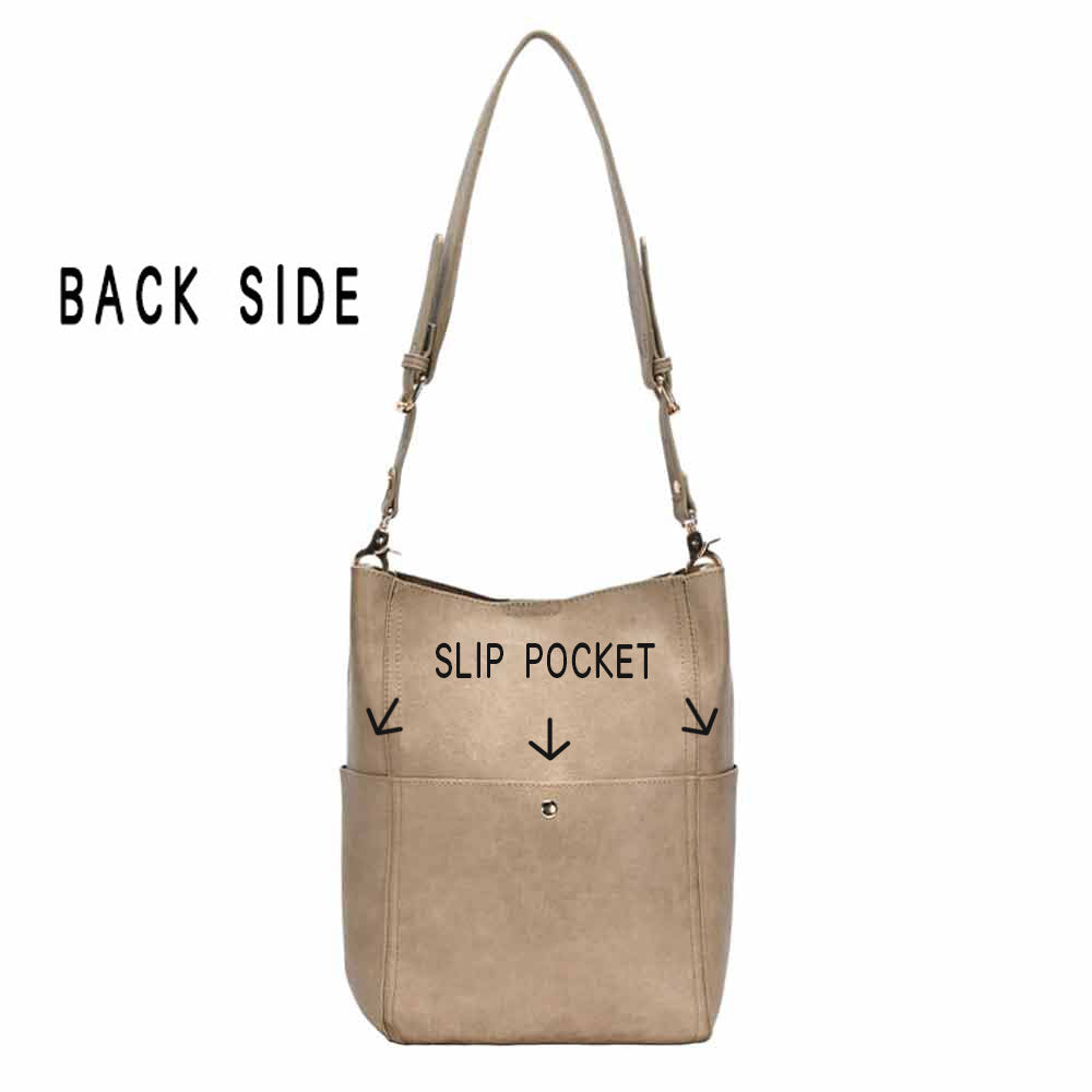 Madeline Love Olive Green Vegan Leather Shoulder and Pouch Bag - Bags & Wallets - desc
