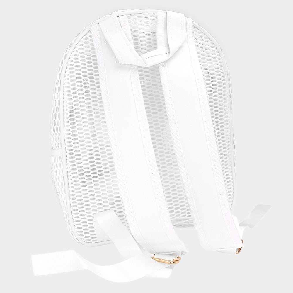 Madeline Love White Mesh Transparent Backpack Bag - Bags & Wallets - desc