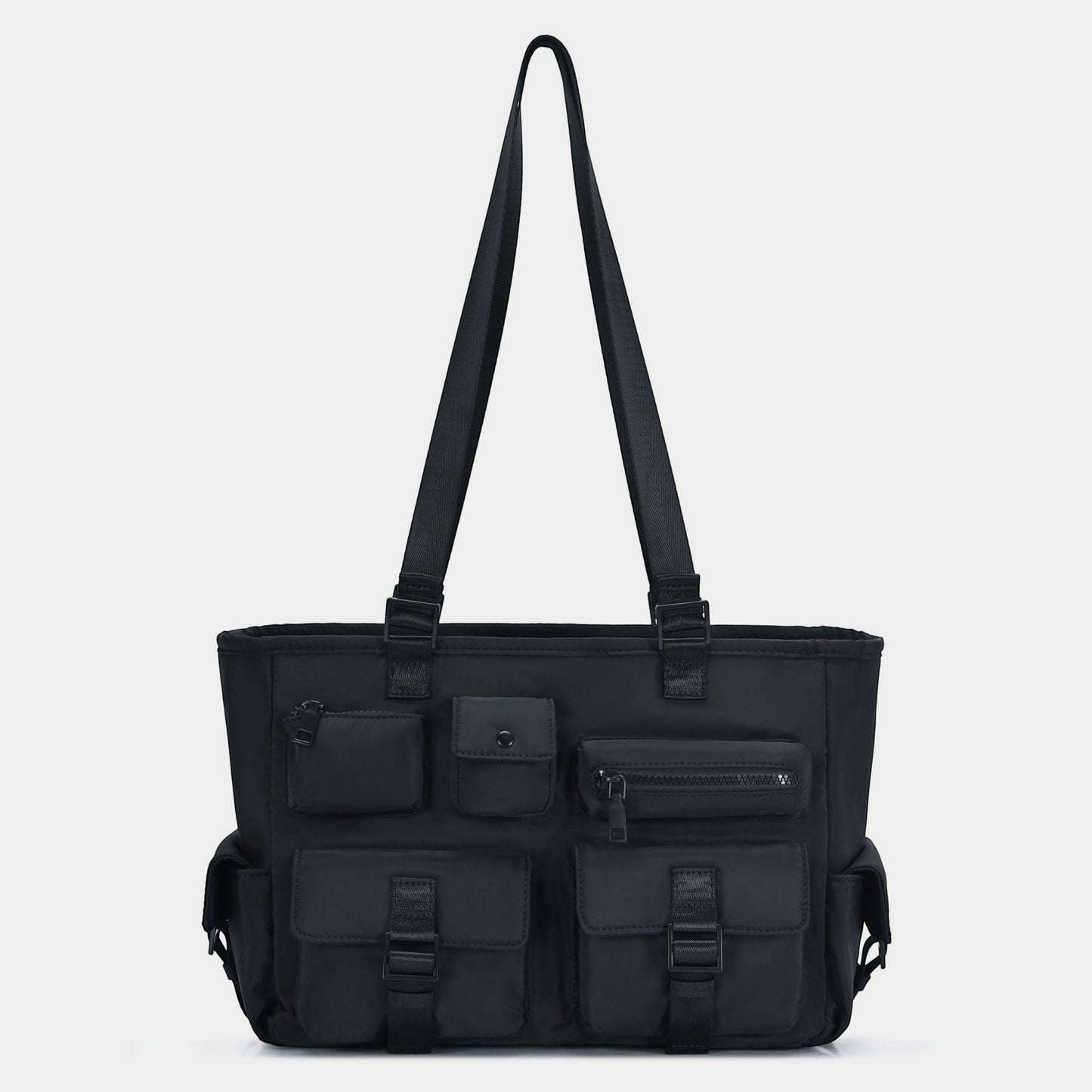Madeline Love Black Multi Pocket Utility Shoulder Tote Bag - Bags & Wallets