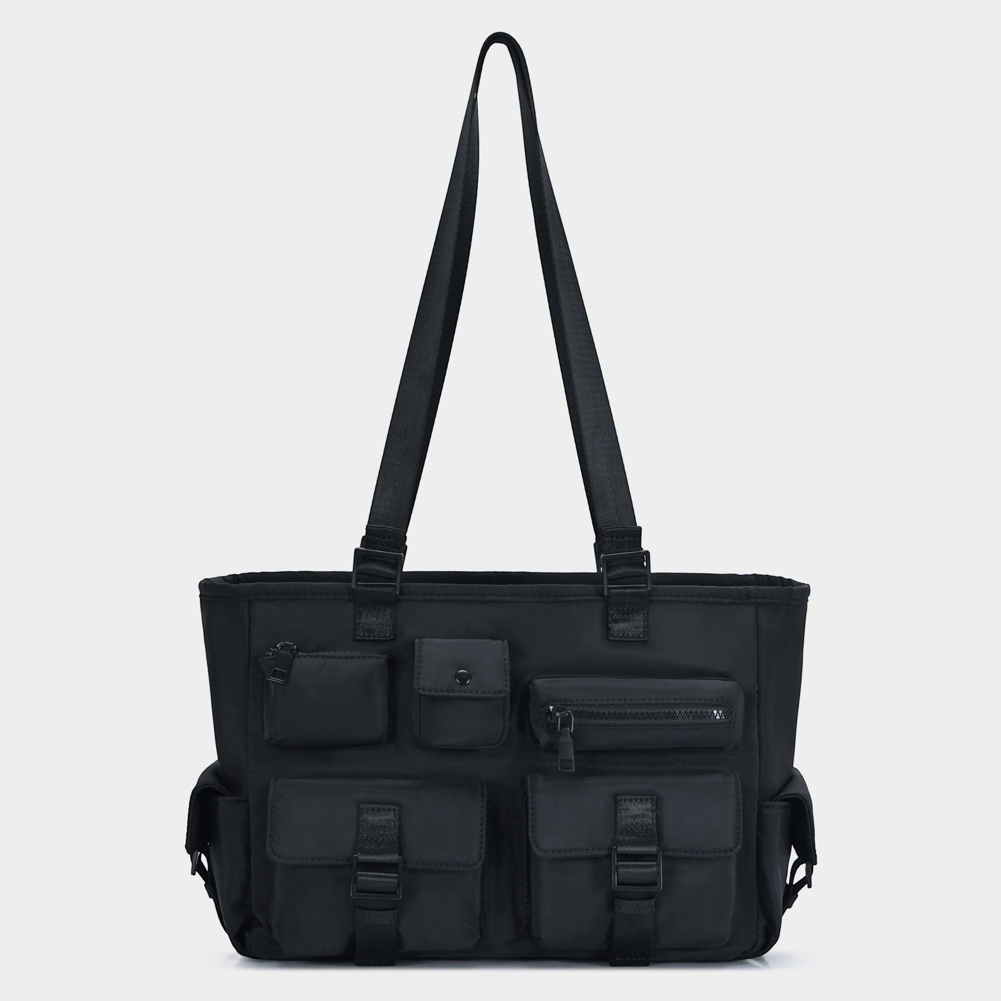 Madeline Love Black Multi Pocket Utility Shoulder Tote Bag - Bags & Wallets