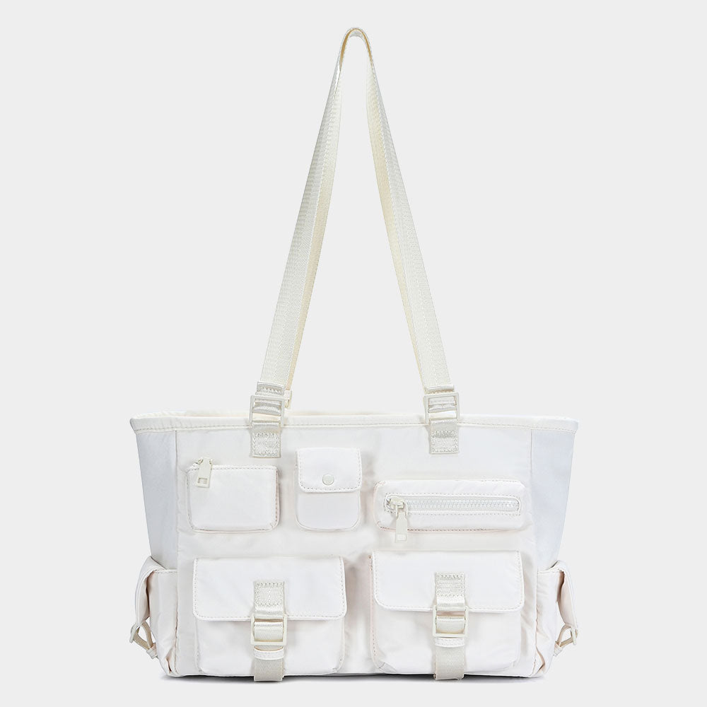 Madeline Love Cream Multi Pocket Utility Shoulder Tote Bag - Bags & Wallets