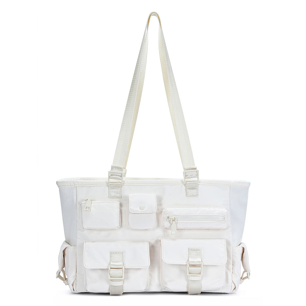 Madeline Love Cream Multi Pocket Utility Shoulder Tote Bag - Bags & Wallets - desc