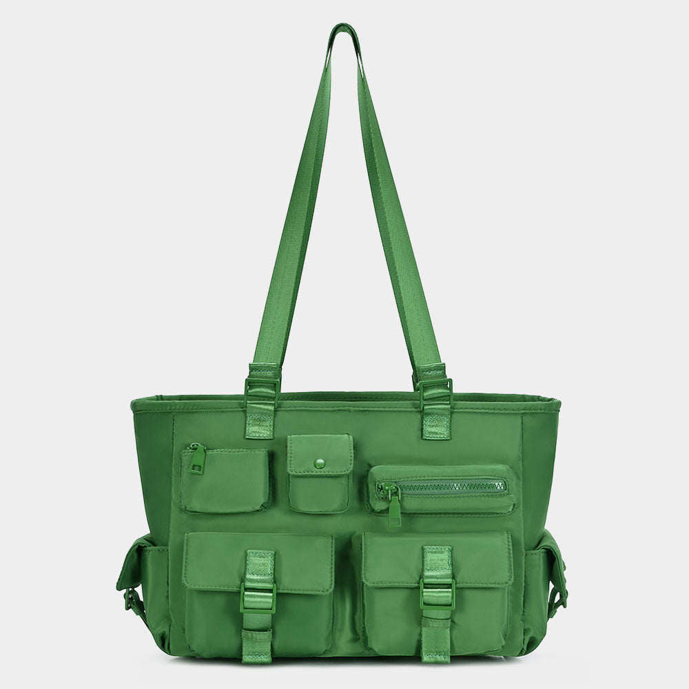 Madeline Love Green Multi Pocket Utility Shoulder Tote Bag - Bags & Wallets