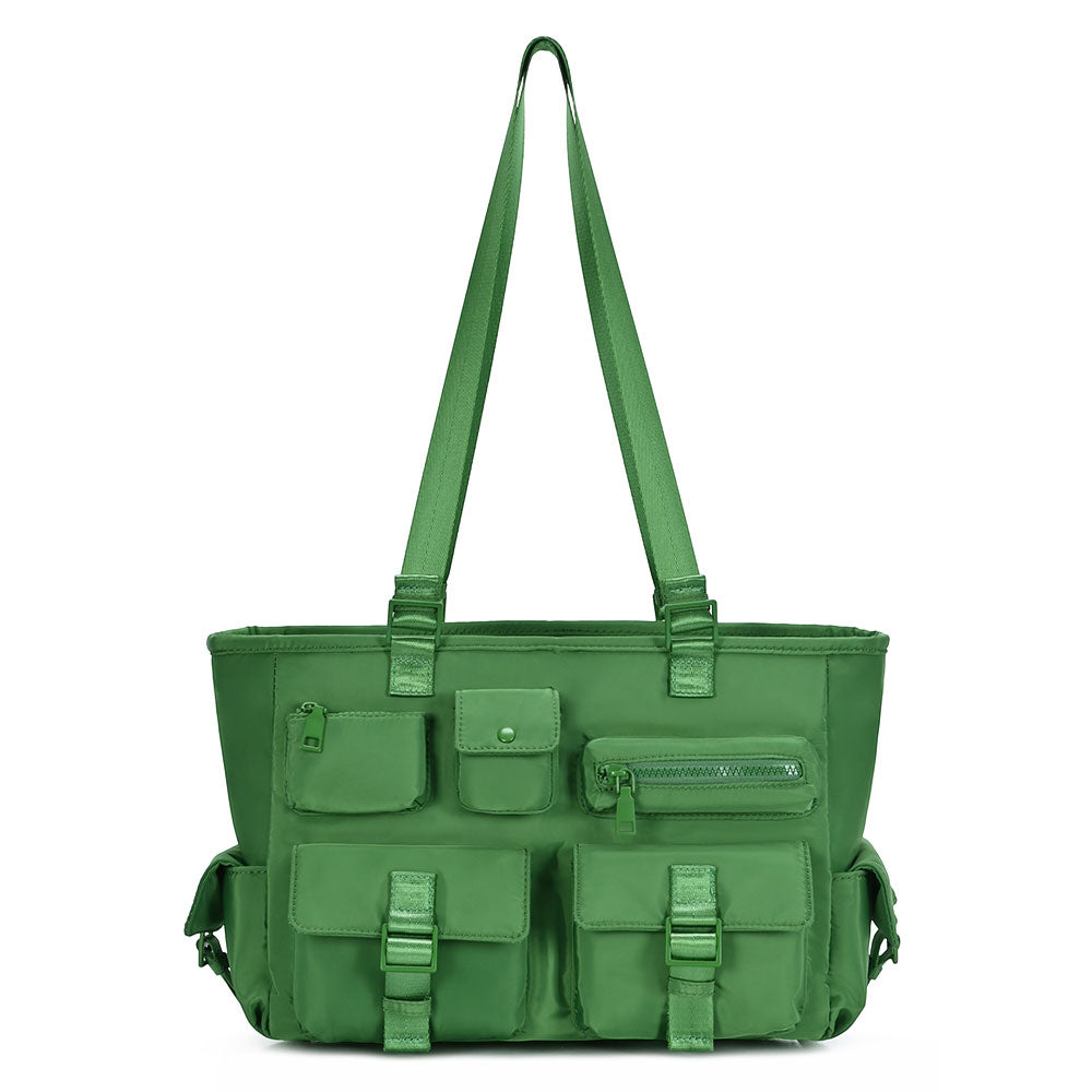 Madeline Love Green Multi Pocket Utility Shoulder Tote Bag - Bags & Wallets - desc