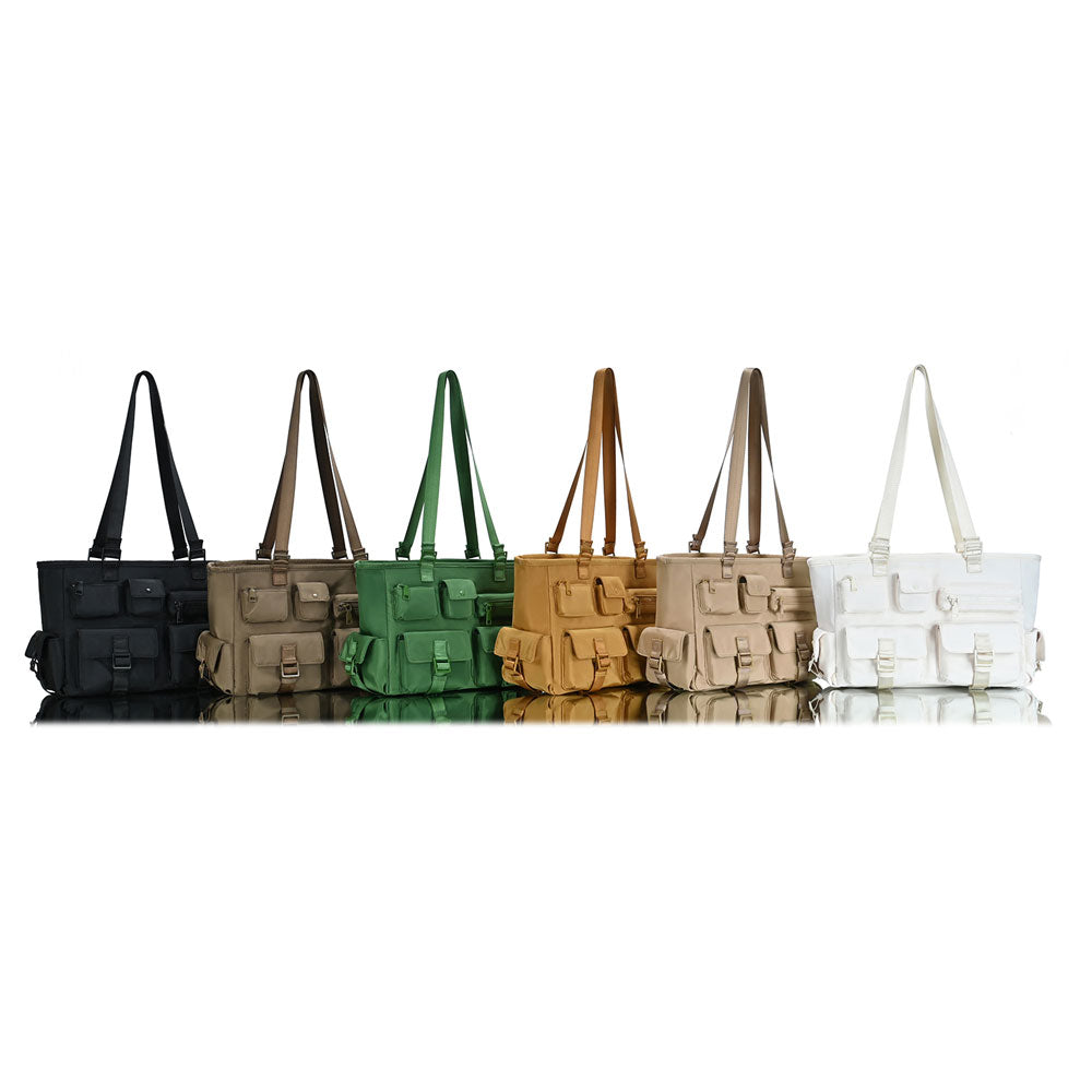 Madeline Love Green Multi Pocket Utility Shoulder Tote Bag - Bags & Wallets - extra