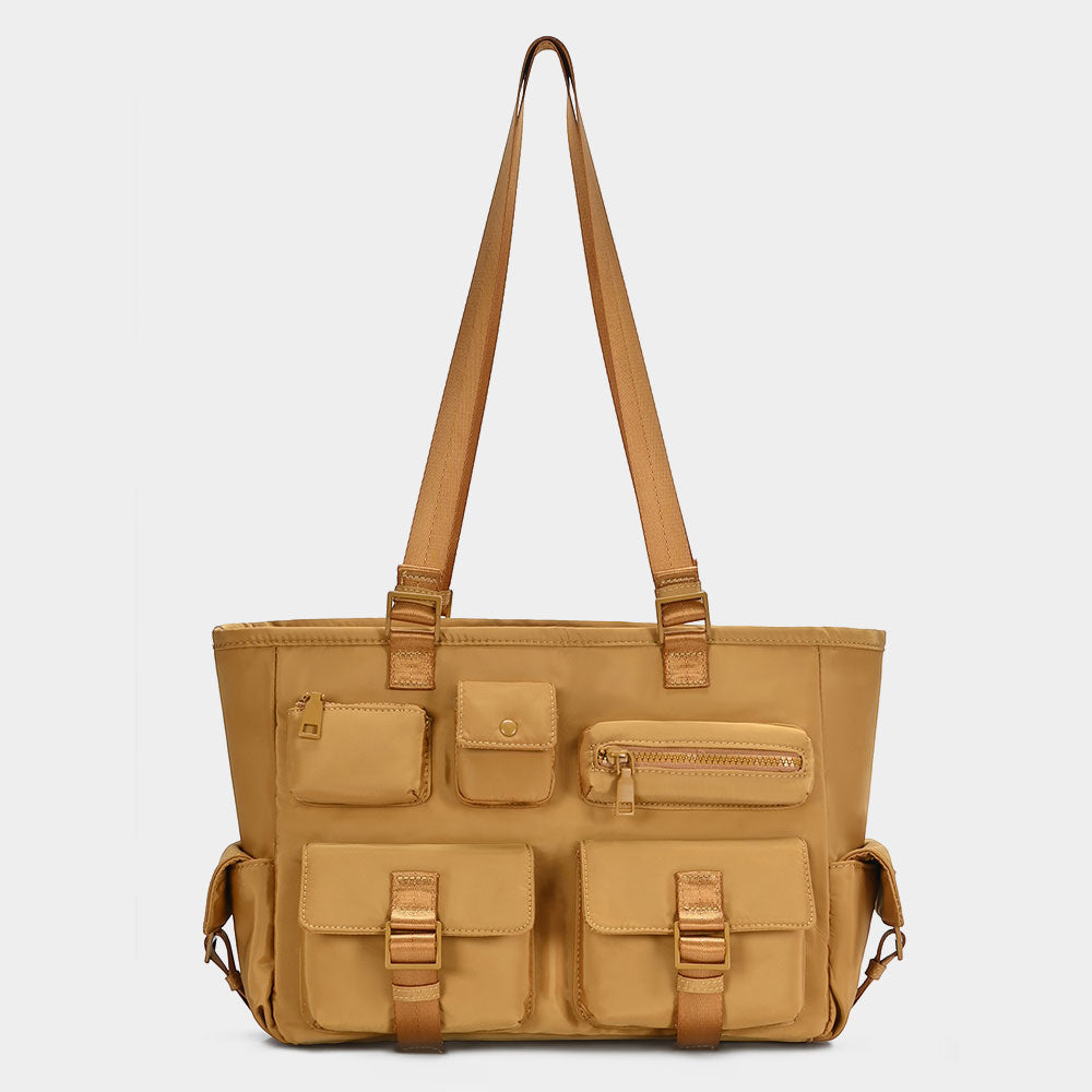 Madeline Love Camel Multi Pocket Utility Shoulder Tote Bag - Bags & Wallets