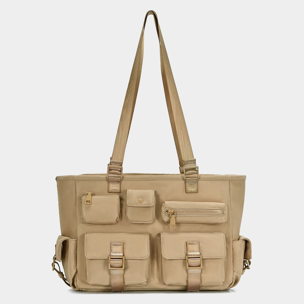 Madeline Love Khaki Multi Pocket Utility Shoulder Tote Bag - Bags & Wallets