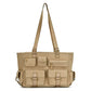 Madeline Love Khaki Multi Pocket Utility Shoulder Tote Bag - Bags & Wallets - desc