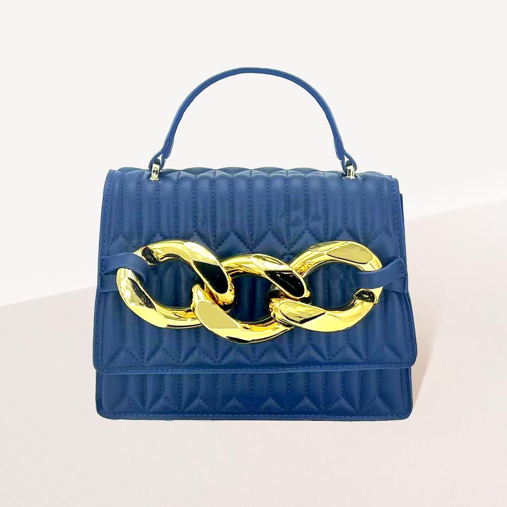 Madeline Love Blue Chunky Metal Trim Accented Faux Leather Top Handle Crossbody Bag - Bags & Wallets