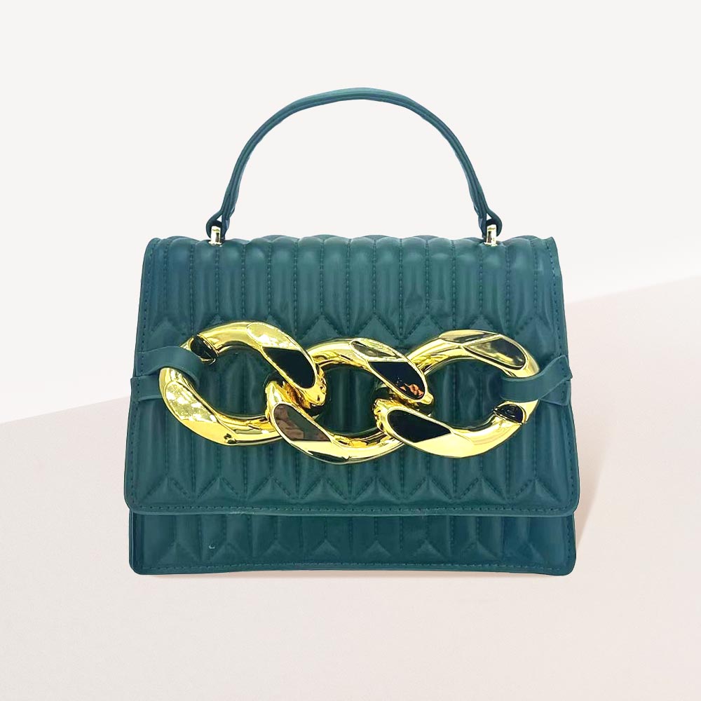 Madeline Love Green Chunky Metal Trim Accented Faux Leather Top Handle Crossbody Bag - Bags & Wallets