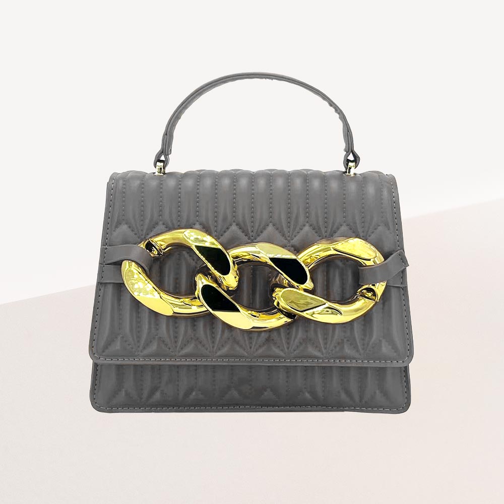 Madeline Love Gray Chunky Metal Trim Accented Faux Leather Top Handle Crossbody Bag - Bags & Wallets