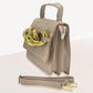 Madeline Love Khaki Chunky Metal Trim Accented Faux Leather Top Handle Crossbody Bag - Bags & Wallets - desc