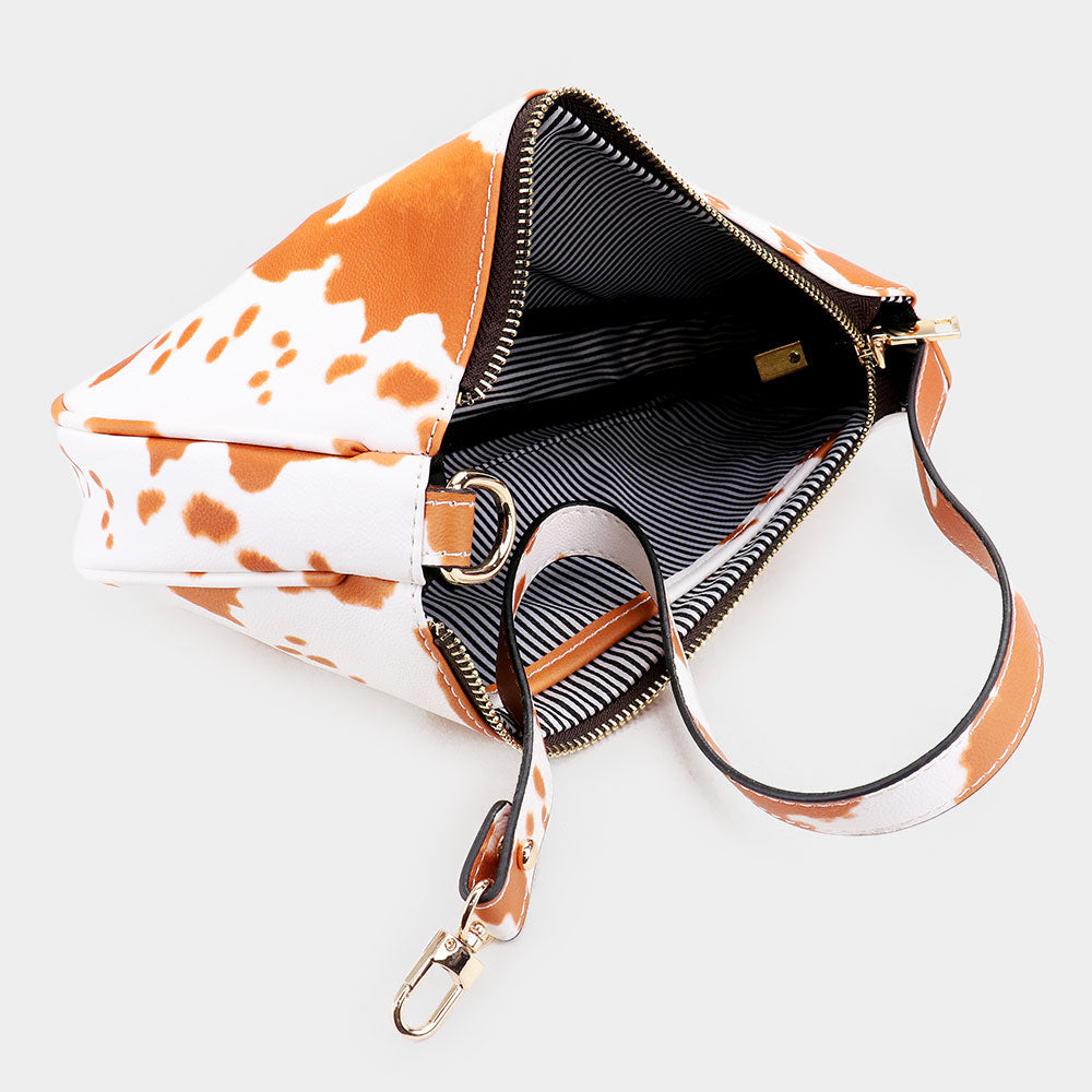 Madeline Love Beige Cow Pattern Faux Leather Shoulder Bag - Bags & Wallets - desc
