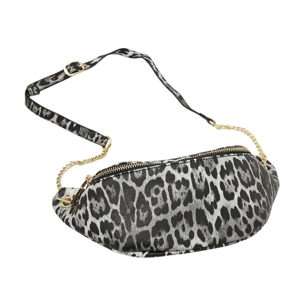 Madeline Love Leopard, White Leopard Patterned Faux Leather Crossbody Bag - Bags & Wallets - desc