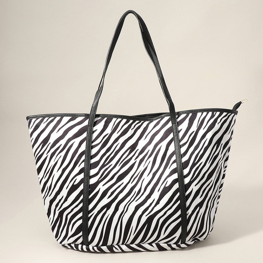 Madeline Love Black, White Faux Leather Zebra Patterned Tote Bag / Shoulder Bag - Bags & Wallets