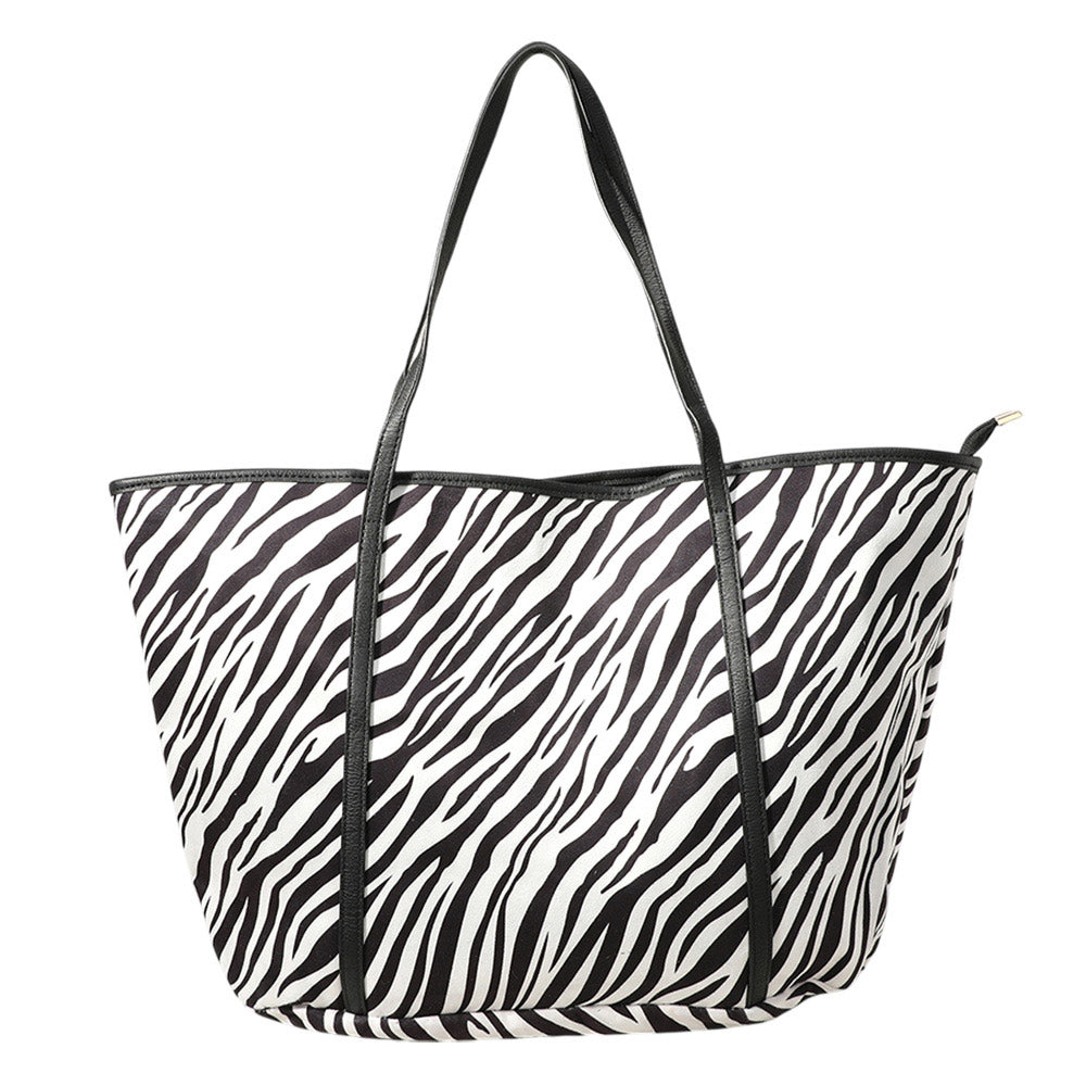 Madeline Love Black, White Faux Leather Zebra Patterned Tote Bag / Shoulder Bag - Bags & Wallets - desc