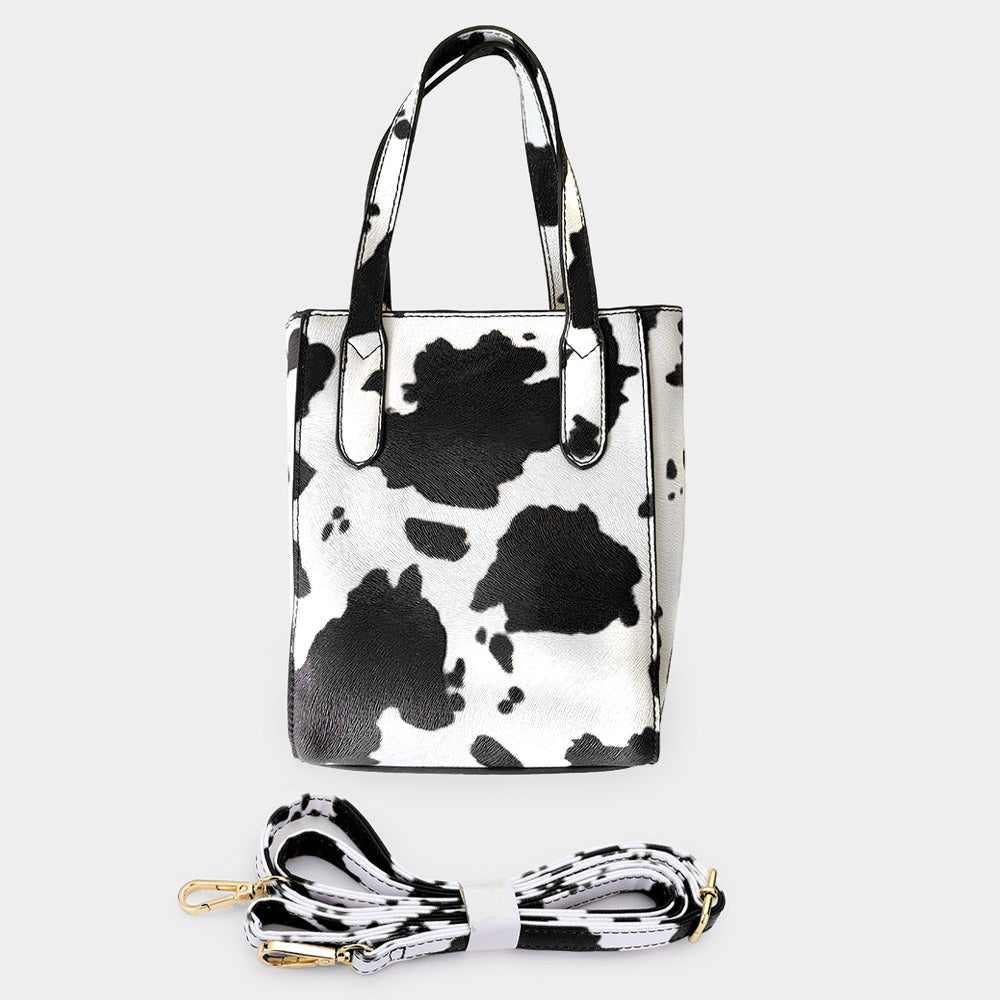 Madeline Love Black Cow Patterned Rectangle Tote / Crossbody Bag - Bags & Wallets