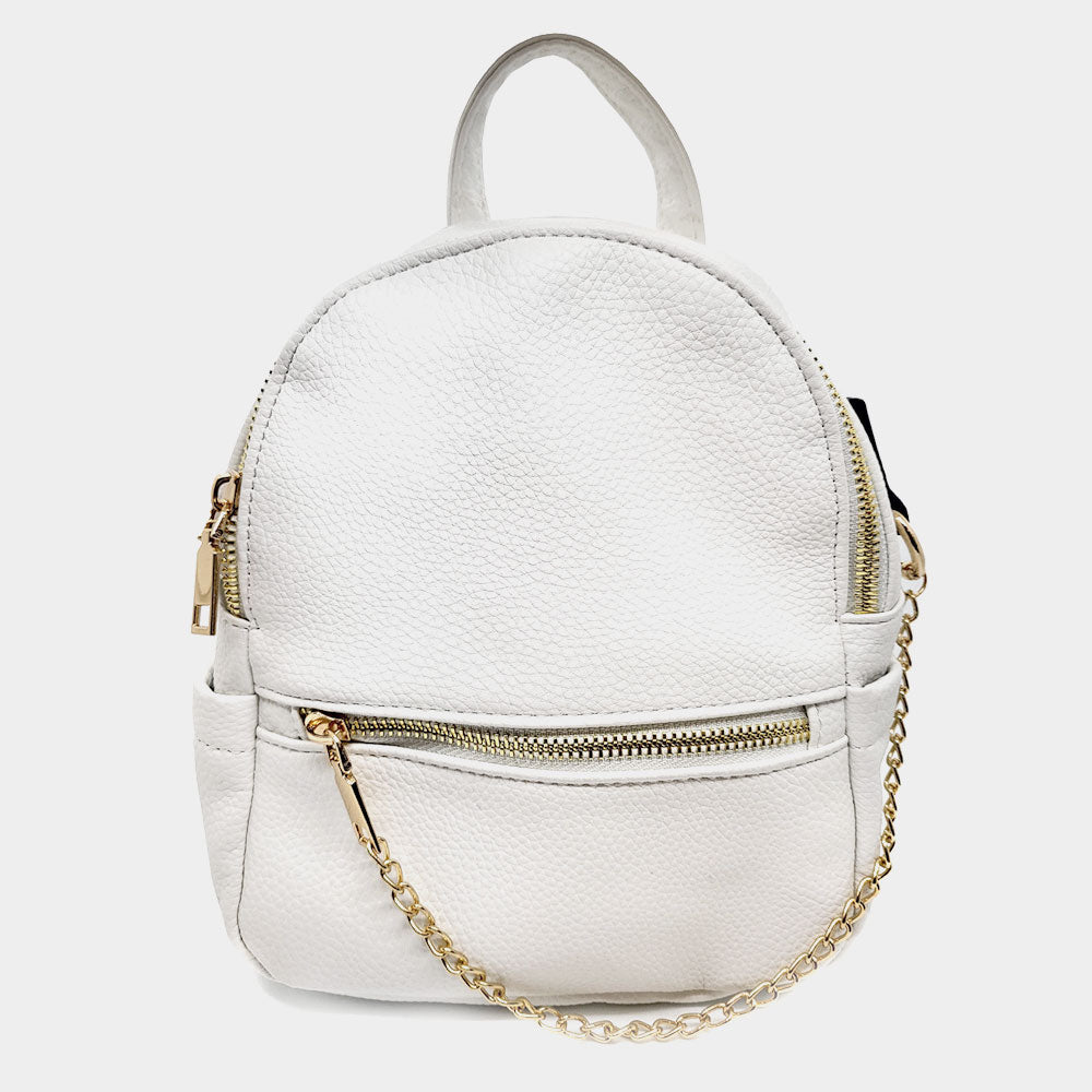 Madeline Love White Draped Chain Faux Leather Mini Backpack Bag - Bags & Wallets