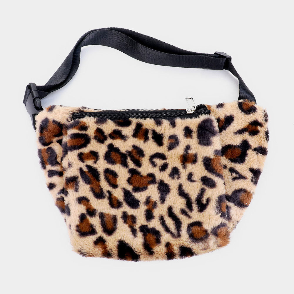 Madeline Love Brown Solid Fluffy Faux Fur Fanny Pack / Hand Warmer - Bags & Wallets