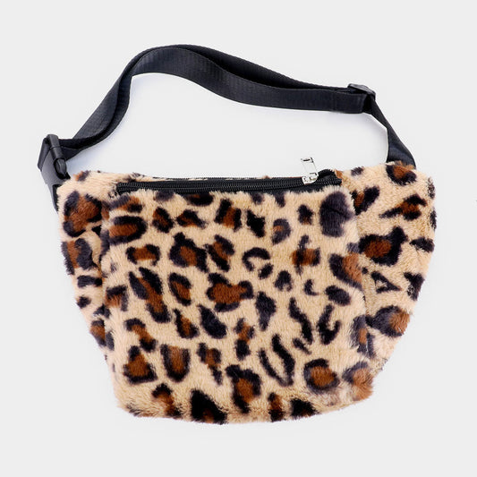 Madeline Love Brown Solid Fluffy Faux Fur Fanny Pack / Hand Warmer - Bags & Wallets