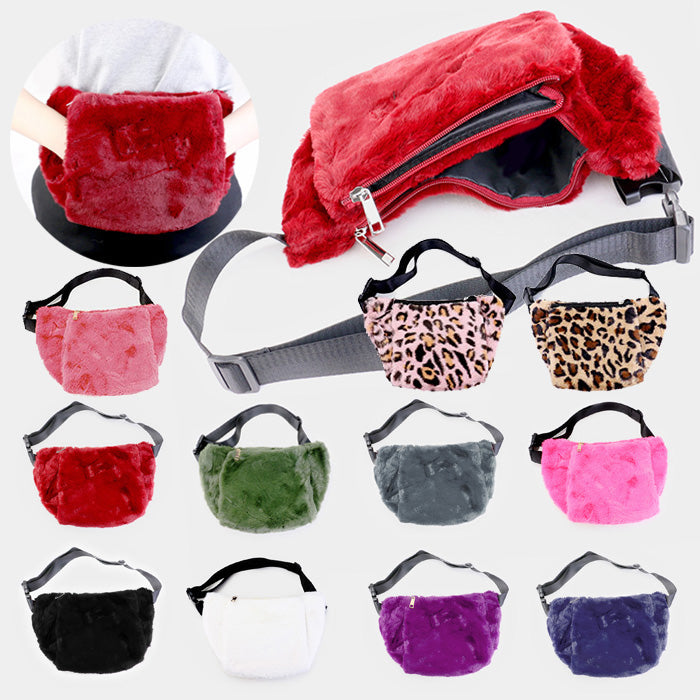 Madeline Love Pink Solid Fluffy Faux Fur Fanny Pack / Hand Warmer - Bags & Wallets - desc