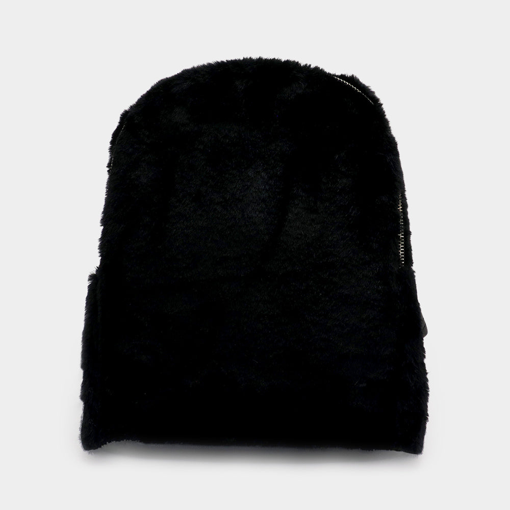 Madeline Love Black Solid Faux Fur Backpack Bag - Bags & Wallets