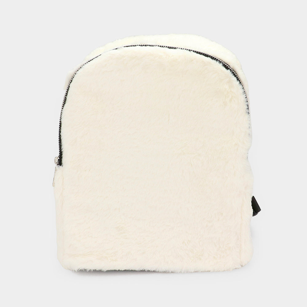 Madeline Love Ivory Solid Faux Fur Backpack Bag - Bags & Wallets
